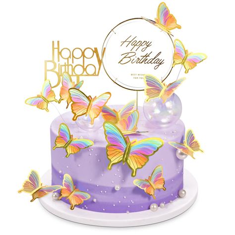 Gold Butterfly Cake, Wedding Cupcakes Decoration, Purple Butterfly Cake, Butterfly Cake Decorations, Butterfly Cupcake Toppers, Butterfly Birthday Cakes, Butterfly Cake Topper, Gold Birthday Cake, Cake Decorating Set