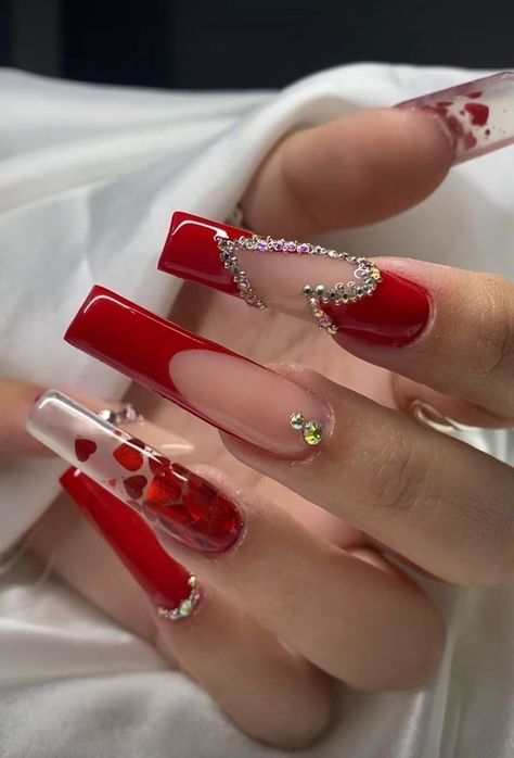 Unghie Sfumate, Red Acrylic Nails, Nails Design With Rhinestones, Her Nails, Long Square Acrylic Nails, Pink Acrylic Nails, Square Acrylic Nails, Coffin Nails Designs, Bling Nails