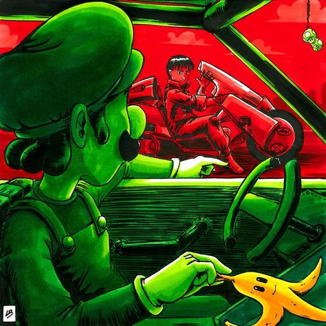 Luigi vs. Kaneda Mario Kart Characters, Mario Y Luigi, Super Mario And Luigi, Funny Wood Signs, Luigi's Mansion, King Boo, Super Mario Art, Nintendo Art, Mario Art