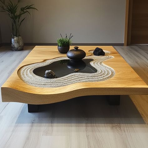 The Zen Rock Garden Coffee Table brings tranquility into your home with its minimalist design. Inspired by traditional Japanese rock gardens, this table features a serene arrangement of stone-like elements on a smooth, natural surface. Its calming aesthetic makes it a perfect centerpiece for fostering relaxation and mindfulness in any living space. Zen Garden Table, Desktop Zen Garden Diy, Table Crystal Zen Garden, Zen Garden Sand Patterns, Sand Garden Zen, Tabletop Zen Garden, Calming Aesthetic, Japanese Rock Garden, Zen Rock Garden