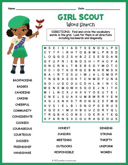 Girl Scout Scavenger Hunt, Girl Scout Party Ideas, Girl Scout Coloring Pages Free Printable, Monterrey Bay, Girl Scout Meeting Ideas, Easy Puzzle, Word Search For Kids, Brownie Ideas, Girl Scout Cookie Sales