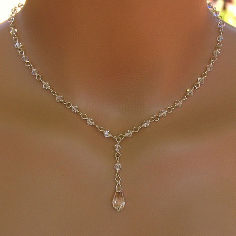 Swarovski Teardrop with 4 mm Crystal Necklace  by Handmade by Diana, via Flickr Small Crystals, Bridal Earrings Pearl, Garnet Necklace, Handmade Wire Jewelry, Teardrop Pendant, Necklace And Earring Set, Silver Bead, Swarovski Jewelry, Bridal Necklace