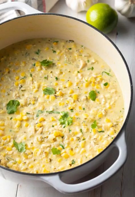 Mexican Street Corn Chicken Chili Recipe #ASpicyPerspective #glutenfree #chicken #chili #corn #chowder #mexican Corn Chili Recipe, Corn Chicken Chili, Chili Recipe With Corn, Mexican Street Corn Chicken, Street Corn Chicken, Corn Chili, Corn Chicken, Raw Chicken Breast, White Chili Chicken Recipe