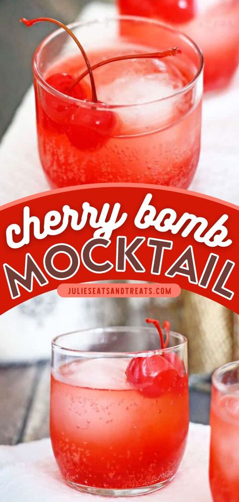 Cherry Bomb Mocktail, Summer drink,non alcoholic beverage Cherry Bomb Drink, Homemade Summer Drinks, Nonalcoholic Drink, Bomb Drinks, Best Non Alcoholic Drinks, Cherry Drink, Mocktail Drinks, Smoothie Popsicles, Fun Summer Drinks