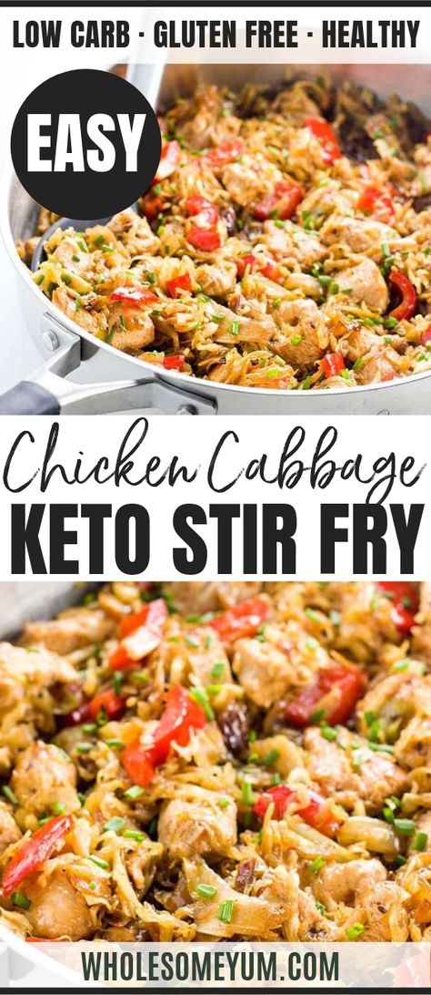 Chicken Cabbage Stir Fry - 15 Minutes (Paleo, Low Carb, Gluten-Free) - This 15-minute chicken cabbage stir fry recipe makes a quick & easy dinner everyone will love. Naturally low carb, paleo, & whole 30 - but so delicious! #wholesomeyum #keto #lowcarb #dinner #easyrecipe #paleo #whole30 #glutenfree #healthyrecipe Chicken Cabbage Stir Fry, Keto Stir Fry, Diet Lunch Ideas, Chicken Cabbage, Minute Chicken, Cabbage Stir Fry, Chicken And Cabbage, Quick Diet, Paleo Low Carb