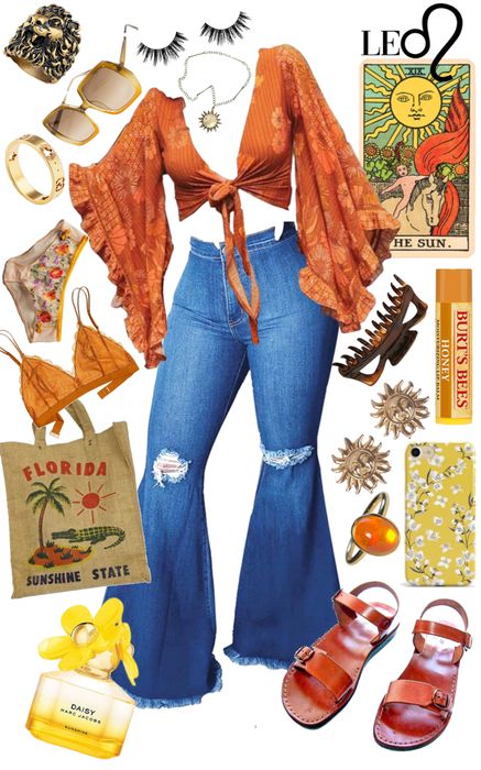 Woodstock Style Outfit, Leo Rising Outfits Women, Bhm Outfits, 70s Theme Outfit Black Women, Vintage Fits Aesthetic, Orange Theme Outfit, Abba Style Outfits, Astrology Outfits Aesthetic, Retro Beach Outfit