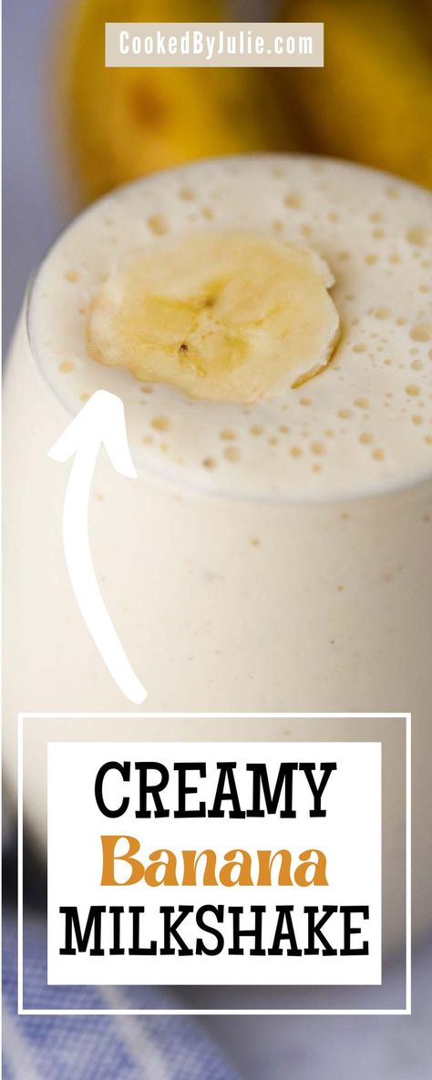 This creamy banana milkshake is super creamy, delicious, and requires just 3 ingredients! All you need is a blender, vanilla ice cream, milk, and bananas to make this classic banana shake. This fast recipe takes less than 10 minutes to make! Enjoy with a juicy cheeseburger for the perfect all american meal. Click through for all the details. Banana Muffins Cinnamon, Avocado Salad Chicken, Vanilla Ice Cream Shake, Shrimp Stuffed Salmon, Waffles Banana, Banana Milkshake Recipe, Food Recipes Low Carb, Basil Shrimp, Strawberry Banana Milkshake