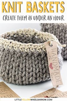 Cute DIY knitted baskets you can knit up quick and easy. This simple craft project requires a single skein of yarn and requires only basic knitting knowledge. A perfect knitting project for beginners. Knit up a few to give away as handmade DIY gifts. #knitbaskets #knittingforbeginners #freeknittingpattern #easycrafts #diyprojects #easycrochet #RedHeart #knittingprojects #knittingpattern #easyknitting Knitted Baskets, Small Baskets, Loom Knitting Projects, Basket Pattern, Knit Basket, Simple Craft, Quick Knits, Diy Basket, Jeans Diy