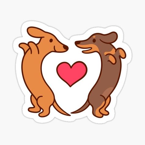 Valentines Day Drawing, Looking At Each Other, Wiener Dogs, Valentine's Day Greeting Cards, Dog Valentines, Dog Stickers, Love Stickers, Dog Drawing, Heart Stickers