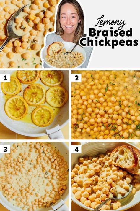 These lemon braised chickpeas are cozy, creamy, and bursting with zesty flavor—an irresistible combination! Simmered in a citrusy, herb-infused broth, this 30-minute chickpea recipe is easy, nutrient-packed, and perfect for weeknight dinners or meal prep. A foolproof dish that’s as healthy as it is delicious! Chickpea Dinner Recipes Easy, Braised Chickpeas, Healthy Budget Meals, Garbanzo Bean Recipes, Vegetarian Breakfasts, Chickpea Recipe, Easy Vegetarian Meals, Chickpeas Recipe, Healthy Budget