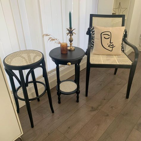 Rattan Furniture Makeover, Upcycled Dining Chairs, Vintage Rattan Furniture, Upcycle Chair, Rattan Stool, Garden Retreat, Paint Pots, Upcycled Furniture Diy, Rattan Side Table