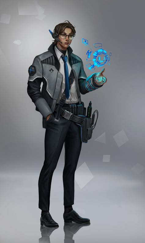 "Engineer" by Jeong hwa Yang Star Wars Engineer Character Art, Government Agent Character Design, Dystopian Future Character Design, Dnd Sci Fi Character, Futuristic Engineer Character, Engineer Oc Male, Technomancer Character Design, Modern Mage Character Design, Dnd Sci Fi