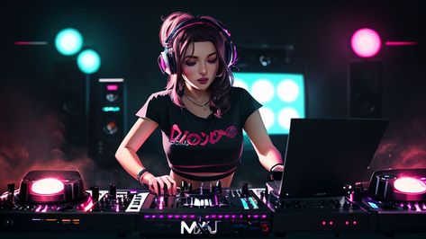 Music Thumbnail, Dj Vector, Woman Dj, Memories Anime, Nightlife Club, Thumbnail Ideas, Girl Dj, Live Screen, Studio Music