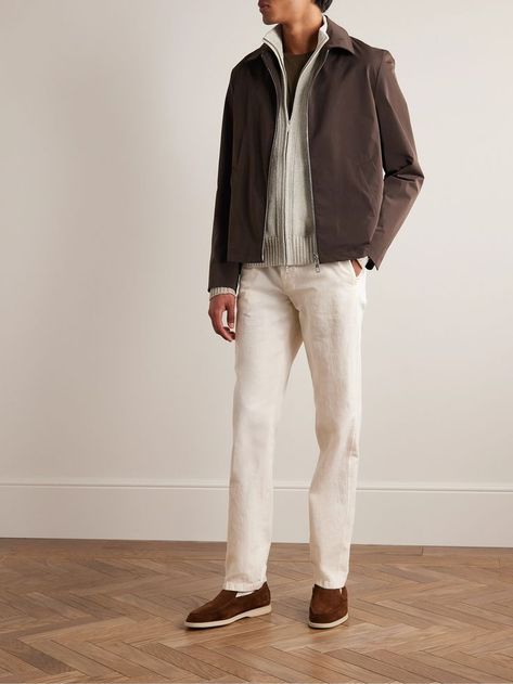 Loro Piana - Silk and Linen-Blend Zip-Up Cardigan Loro Piana Loafers Outfit Man, Succession Fashion Men, Loro Piana Summer Walk Outfit Man, Men’s Luxury Fashion, Quite Luxury Outfit Men, Loro Piana Menswear, Gary Outfits, Quite Luxury Outfit Man, Loro Piana Shoes Outfit Men