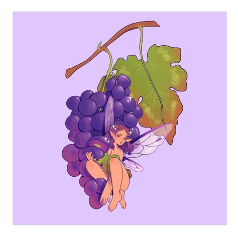 Lana 🌿🌿 on Instagram: “This fairy is bringing some juicy grapes to the feast ✨ they’re a bit big so she might have to grab them one at a time 😭🍇🍇 Only one more…” Fruit Fairy, Cute Merch, One At A Time, Punk Art, Cute Fairy, Fairy Art, Mixed Media Artists, Funky Art, Creating Art