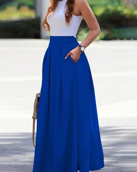 ✨Pre-order only, S(8) - XL(16)✨ ✨Price : 80k✨ Royal Blue Maxi Skirt Outfit, Royal Blue Skirt Outfit, Blue Skirt Outfits, Royal Blue Skirts, Women Maxi Dresses, Ombre Purple, High Waist Skirt, Spring Skirts, Fall Skirts