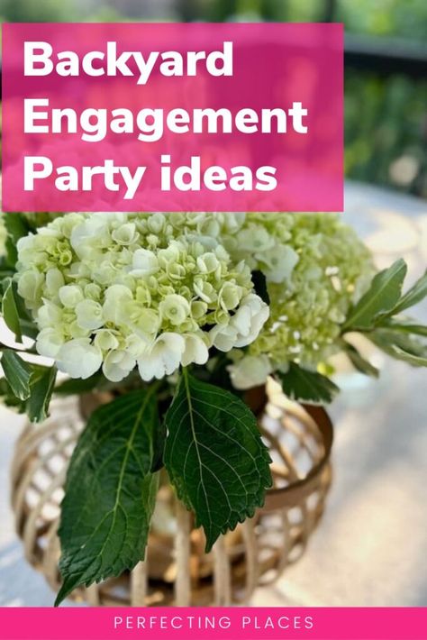 Engagement Party Spring, Engagement Cocktail Party Ideas, Proposal Party Ideas, Summer Engagement Party Themes, Backyard Engagement Party Food, Elegant Engagement Party Ideas, Backyard Engagement Party Ideas, Outdoor Centerpieces, Outdoor Engagement Party Decorations