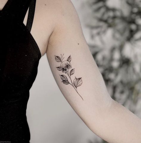 Skeletal Floral Tattoo, Fine Line Skeleton Tattoo, Dainty Skull Tattoo, Skull Fine Line Tattoo, Minimalist Skull Tattoo, Fine Line Skull Tattoo, Skeleton Flower Tattoo, Floral Skull Tattoos, Small Skull Tattoo