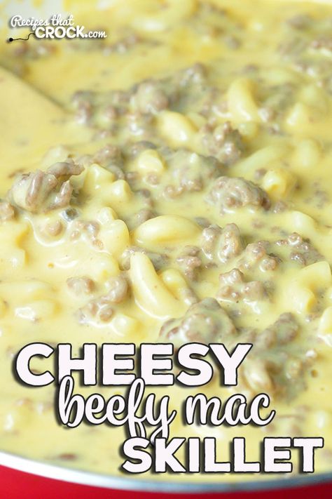 This delicious Cheesy Beefy Mac Skillet recipe is the stove top version of one of our favorites, Crock Pot Cheesy Beefy Mac Casserole! You'll love it! Cheesy Beefy Mac Casserole, Beefy Mac, Crock Pot Pizza, Pizza Oven Recipes, Best Casseroles, Homemade Hamburgers, Dinner Entrees, Skillet Meals, Red Food