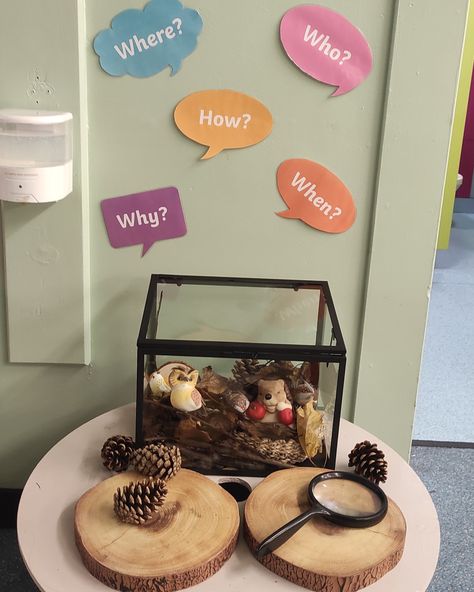 Our class curiosity cube is fantastic for sparking lots of communication between our little ones. Curiosity Box Ideas Eyfs, Autumn Curiosity Cube, Curiosity Box Ideas, Curiosity Cube Eyfs Ideas, Investigation Station, Curiosity Approach Eyfs, Colourful Semantics, Infant Toddler Classroom, Science Table