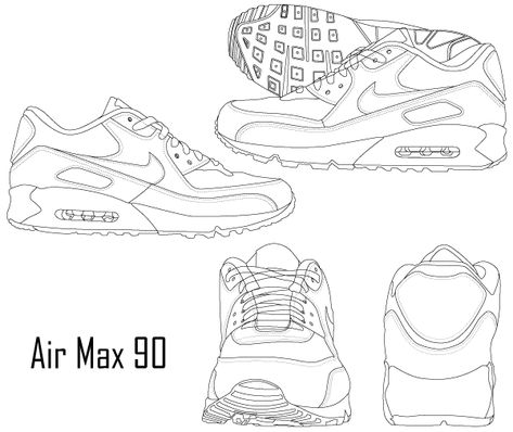 Nike Air Max 90 Sneaker Boot Sneakers Sketch, Sneakers Illustration, Shoe Template, Sneakers Drawing, Pin Up Drawings, Fashion Drawing Sketches, Shoe Design Sketches, Sneaker Art, Shoes Drawing