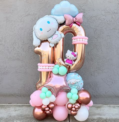 Sanrio’s Cinnamaroll themed balloon bouquet for a 10th birthday 🎉 how cute did these colors come out 🥰 #209balloons #stocktonca… | Instagram San Rio Birthday Theme, Sanrio Theme Birthday Party, Cinnamon Roll Birthday Party Theme, Sanrio Birthday Party Ideas Decoration, Sanrio Birthday Ideas, Cinnamaroll Birthday, Cinnamon Roll Sanrio Party Ideas, Cinnamon Roll Sanrio Birthday Party, 10th Birthday Decoration Ideas