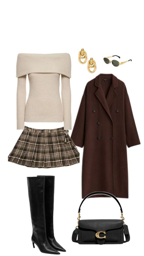 Plaid Dress Outfit Fall, Plaid Skirt Fall Outfit, Plaid Skirt Outfit Fall, Fall Outfit Plaid, Plaid Dress Outfit, Brown Coat Outfit, Skirt Fall Outfit, Brown Skirt Outfit, Plaid Outfits Fall