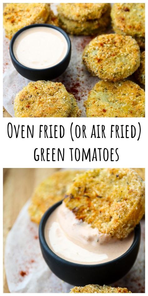 Air Fried Green Tomatoes, Air Fryer Fried Green Tomatoes, Fried Green Tomatoes Recipe Easy, Baked Green Tomatoes, Fried Green Tomatoes Recipe, Green Tomato Recipes, Fried Tomatoes, Southern Recipes Soul Food, Oven Fried