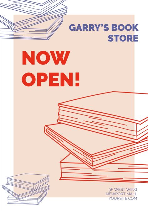 Book Store Open Flayer Template Bookshop Poster Design, Book Club Graphic Design, Book Ads Design, Book Event Poster, Book Club Poster Design, Book Club Design, Library Graphic Design, New Store Opening Poster, Book Sale Poster