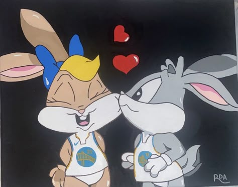 Bugs Bunny And Lola Painting, Bugs Bunny And Lola Canvas Painting, Painting Date Ideas, Toodles Galore, Album Artwork Cover Art, Adult Coloring Books Printables, Easy Love Drawings, Bunny Drawing, Pen Art Drawings