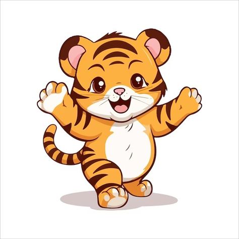 Cute Tiger Drawing Cartoon, Cute Tiger Drawings, Tiger Drawing For Kids, Cute Tiger Drawing, Dancing Illustration, Tiger Cartoon, Vector Animals, Premium Vector Cartoon, Tiger Drawing