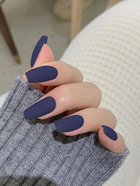 Dark Blue Matte Nails, Marine Blue Nails, Matte Navy Blue Nails, Mat Nails, Matte Nude Nails, Matted Nails, Blue Matte Nails, Navy Blue Nails, Coffin Shape Nails