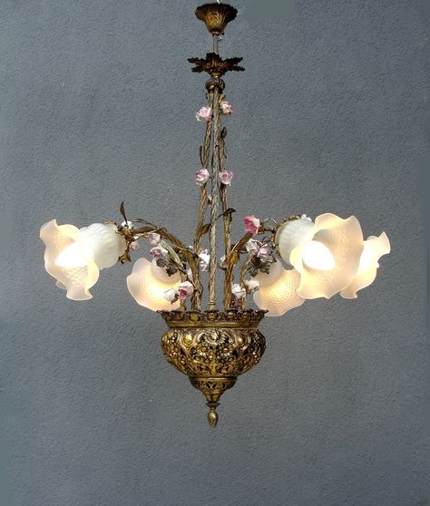 Art Nouveau Lamp Brass Floral Chandelier Ceiling Light - Etsy Australia Vintage Flower Chandelier, Romantic Room Ideas, Colonial Lamp, Art Nouveau Lamp, Art Nouveau Lighting, Art Nouveau Lamps, Red Chandelier, Lampe Vintage, Romantic Room