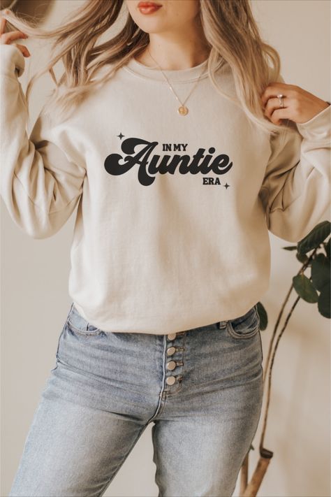 In My Auntie Era Sweatshirt, Gift for Aunt, Aunt Sweatshirt, Auntie Sweatshirt, Aunt Reveal, Auntie Era Shirt Cute Funny, Cool Aunt, Trendy Auntie, Cool Auntie Era . Welcome! Thank you for supporting my small business! Each order is so special to me and I hope you love it just as much as I loved creating it! Big Little Shirts Sorority Reveal, Sorority Family, Cute Crewneck Sweatshirt, Hair Stylist Shirts, Dental Shirts, Cute Crewneck, Big Little Shirts, Hairdresser Gift, Cheer Mom Shirts