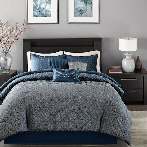 Madison Park 6-piece Morris Duvet Cover Set Geometric Duvet Cover, Blue Comforter Sets, Bed Comforter Sets, Ombre Design, Comforter Bedding Sets, Unique Embroidery, King Comforter Sets, Comfortable Bedroom, Queen Comforter Sets