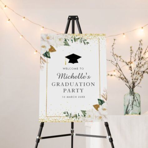 Grad Party Welcome Sign, Floral Grad Party, Graduation Party Checklist, Graduation Welcome Sign, Nurse Graduation Party Decorations, High School Graduation Party Decorations, College Grad Party, Graduation Party Table, Outdoor Graduation Parties