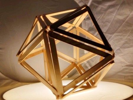 Popsicle Stick Geometric Sculpture - sitting on a light box 3d Popsicle Stick Art, 3d Popsicle Stick Crafts, Popsicle Stick Sculpture Art, Nirmana Trimatra Stick, Popsicle Stick Sculpture, Stick Sculpture, Pop Stick Craft, Craft Stick Projects, Popsicle Stick Art