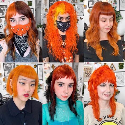 ATLANTA HAIR STYLIST on Instagram: “SWIPE: Are you team bright 🔥orange or natural? 🍂 “The color psychology of orange is optimistic and uplifting, rejuvenating our spirit. In…” Orange And Maroon Hair, Dark Red And Orange Hair, Red And Orange Hair Color, Orange And Red Hair, Yellow Orange Hair, Orange And Yellow Hair, Orange Red Hair, Orange Hair Dye, Yellow Hair Color