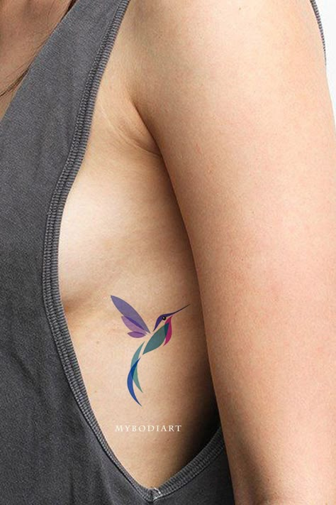 Triple Tattoo, Colorful Bird Tattoos, Rib Tattoo Ideas, Word Tattoo Designs, Small Hummingbird Tattoo, Small Watercolor Tattoo, Red Bird Tattoos, Name Tattoos For Moms, Cardinal Tattoos