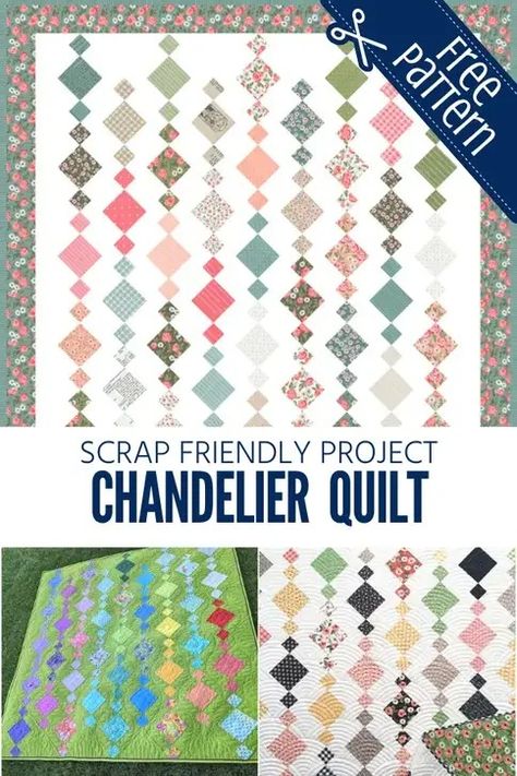 FREE Chandelier Quilt Pattern - Sewing With Scraps Chandelier Quilt Pattern, Chandelier Quilts, Chandelier Quilt, Sewing With Scraps, 3 Yard Quilts, Charm Square Quilt, Charm Quilts, Fat Quarter Quilt Pattern, Scrap Projects