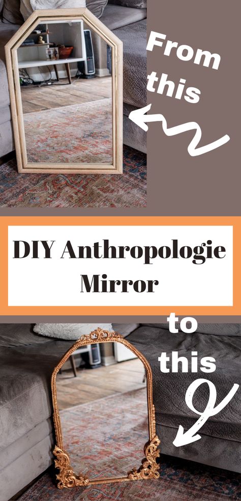 Upcycle Mirror Frame, Large Mirror Diy, Repurpose Mirror, Diy Anthropologie Mirror, Mirror Makeover Diy, Mirror Diy Projects, Anthropologie Diy, Mirror Tutorial, Upcycle Mirror