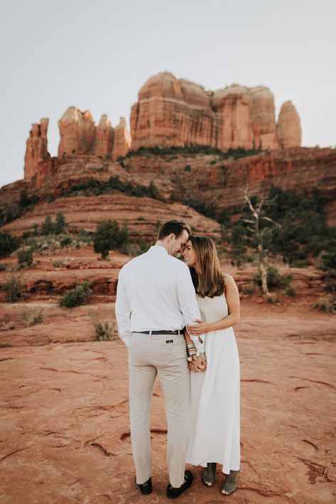 Cathedral Rock Sedona, Rock Photoshoot, Desert Engagement Photos, Proposal Pictures, Cathedral Rock, Wedding Portrait Poses, Cute Engagement Photos, Couple Engagement Pictures, Unique Engagement Photos