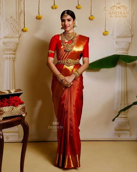 Diadem’s red pure silk saree with golden zari is a timeless classic!

Visit Diadem at Nungambakkam now to make this pure kanchipuram silk saree yours.

For enquiries,
📞 Call/ WhatsApp - +91 91500 74439

Stylist: @neelam_stylist
Makeup: @shaash.makeup
Photographer: @suntimjain

#silksarees #kanchipuramsaree #silksarees #saree #diadem #shopnow #sareelove
#sareecollection #redsaree #redsilksaree Kanchipuram Silk Saree Wedding Red, Bridal Saree Collection Wedding Ideas, Red Tissue Saree, Red Saree For Bride, Red Kanjivaram Saree Silk Bridal, Red Kanchipuram Saree Bride, Red Silk Saree Kanchipuram, Kanjeevaram Sarees Silk, Red Kanjivaram Saree Silk