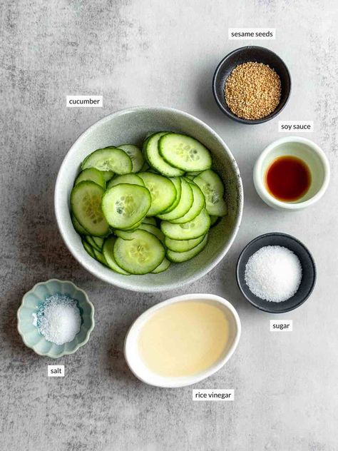 Japanese Marinated Cucumbers, Cucumber Sunomono Salad, Cucumber Salad Ingredients, Tangy Cucumber Salad, Japanese Side Salad, Cucumber Japanese Salad, Cucumber Salad Vinegar Asian, Sides For Asian Dishes, Japanese Meals Recipe