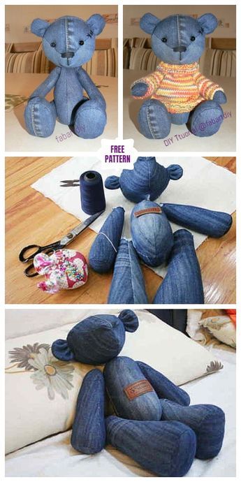 DIY Cute Jean Teddy Bear Free Sew Pattern & Template Jean Stuffed Animals, T Shirt Craft Ideas, Denim Sewing, Återvinna Jeans, Diy Jeans Crafts, Thirteenth Doctor, Teddy Bear Patterns Free, Diy Teddy Bear, Memory Bears Pattern