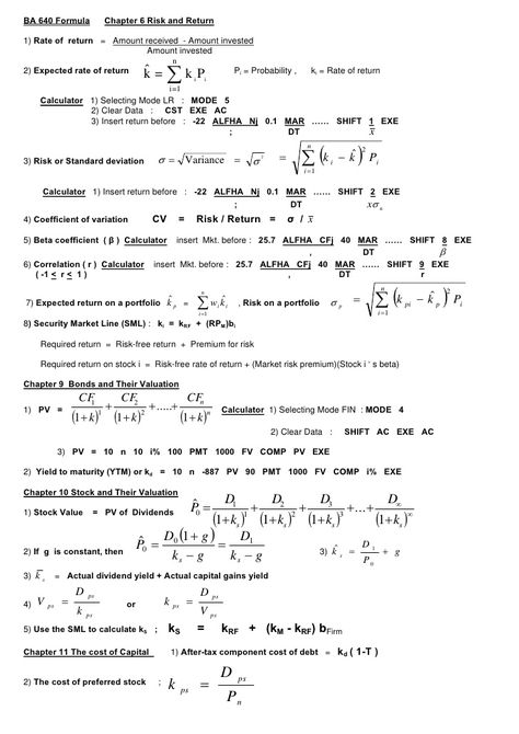 Finance Formula Time Value Of Money, Accounting Education, Accounting Basics, Finance Major, Risk Analysis, Money Saving Techniques, Social Studies Worksheets, Market Risk, Standard Deviation