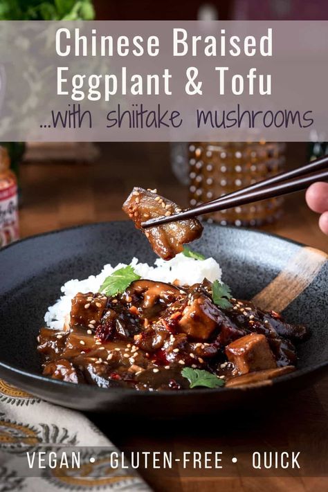 Chinese Braised Eggplant & Tofu Recipe Asian Eggplant And Tofu Recipes, Chinese Eggplant And Tofu Recipes, Vegan Chinese Eggplant Recipes, Chinese Style Eggplant, Panda Express Eggplant Tofu Recipe, Mushroom And Tofu Recipes, Eggplant Tofu Recipe, Braised Eggplant, Eggplant Tofu