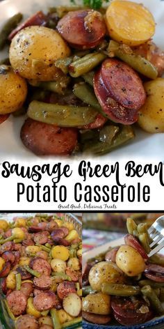 Sausage Green Bean Potato Casserole, Green Bean Potato Casserole, Sausage And Green Beans, فاصوليا خضراء, Sausage Dinner, Smoked Sausage Recipes, Sausage Dishes, Green Beans And Potatoes, Green Bean Recipes