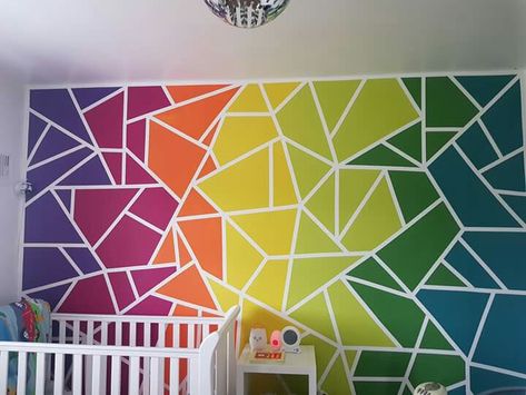 Rainbow Wall Painting, Rainbow Mural, Geometric Wall Paint, Diy Wall Painting, School Murals, Room Wall Painting, Youth Room, Bedroom Wall Designs, Rainbow Room