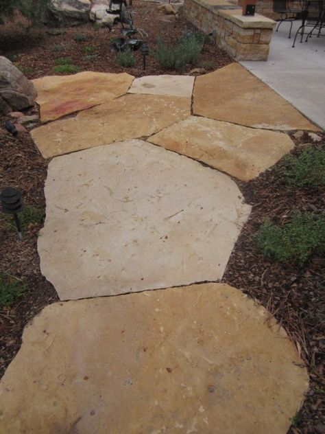 Sandstone Bench and Flagstone Path | Canyon Landscape, LLC | Stone Masonry and Landscaping in Durango, CO | Stone Masonry, Stonework, & Full Serice Landscape Construction Sandstone Path, Bedroom Deck, Front Path, Canyon Landscape, Stone Garden Paths, Wooden Arbor, Flagstone Path, Outdoor Stone, Sand Stone